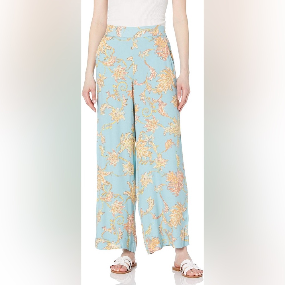 JS Flowy Marine Blue Floral Wide Leg